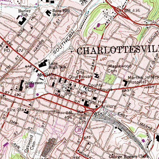 Topographic Map of City of Charlottesville Courthouse, VA