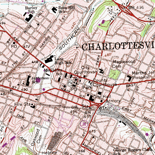 Topographic Map of First Baptist Church, VA
