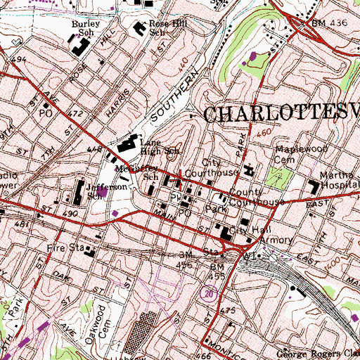 Topographic Map of First United Methodist Church, VA