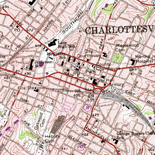 Topographic Map of Main Street Mall, VA
