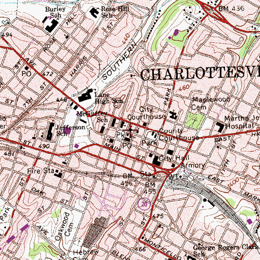 Topographic Map of McIntire Public Library, VA