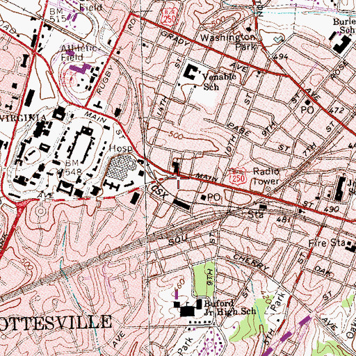 Topographic Map of Towers Hospital, VA