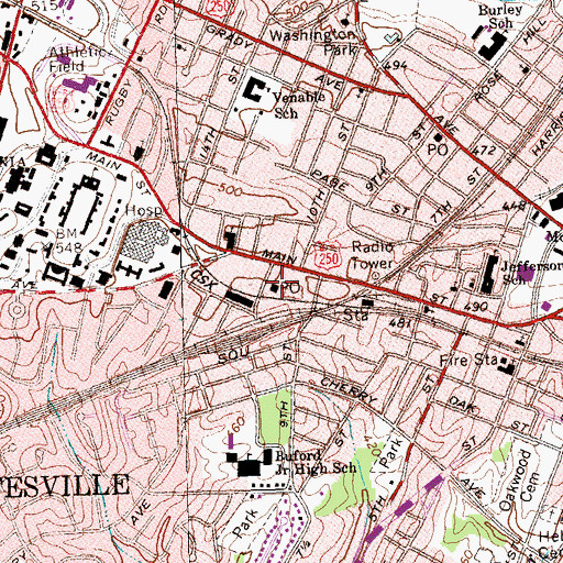 Topographic Map of University Station Charlottesville Post Office, VA