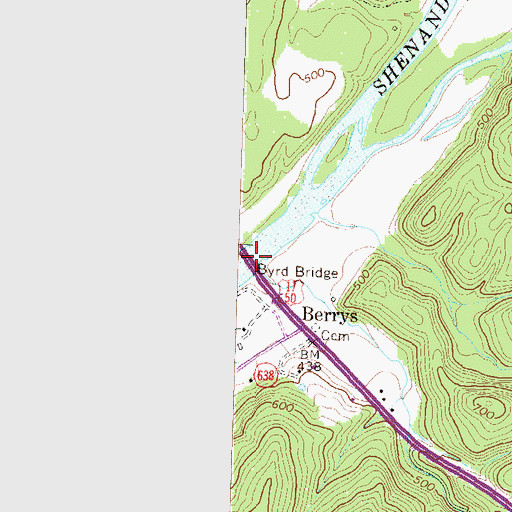 Topographic Map of Berrys Ferry (historical), VA