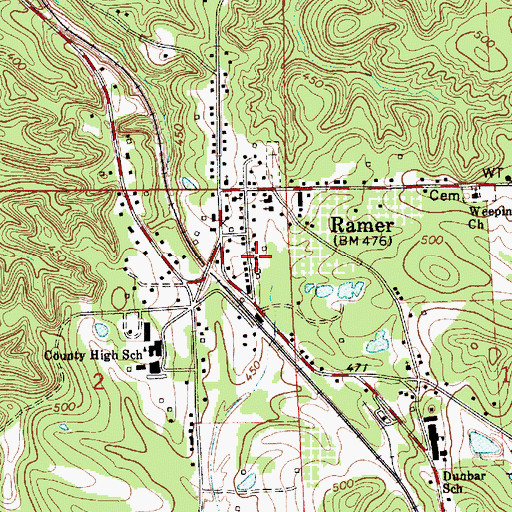 Topographic Map of Ramer Post Office, AL