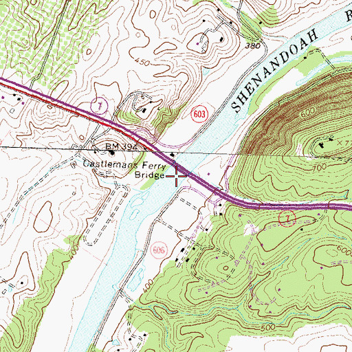 Topographic Map of Castleman Ferry (historical), VA