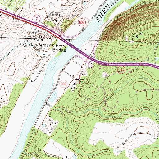 Topographic Map of Castlemans Ferry, VA