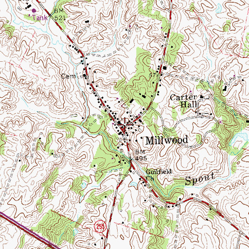 Topographic Map of Millwood Post Office, VA