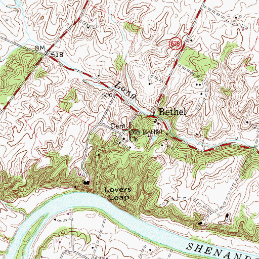 Topographic Map of Old Bethel Cemetery, VA