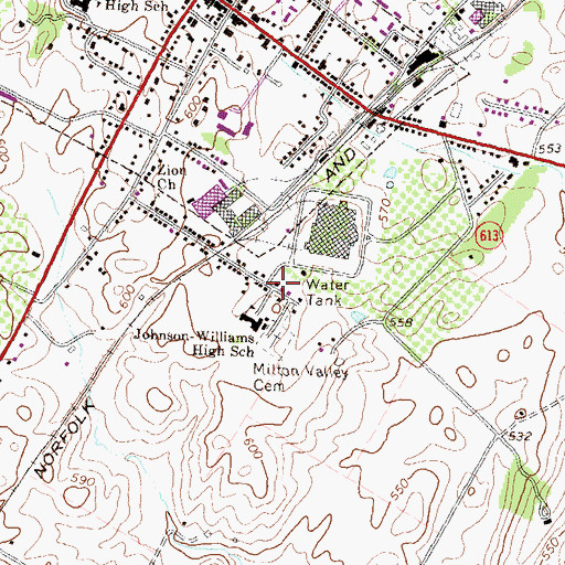 Topographic Map of Saint Peters Baptist Church, VA