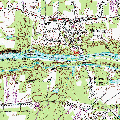 Topographic Map of Appomattox Riverside Park, VA