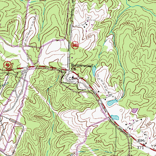 Topographic Map of Butterwood Cemetery, VA