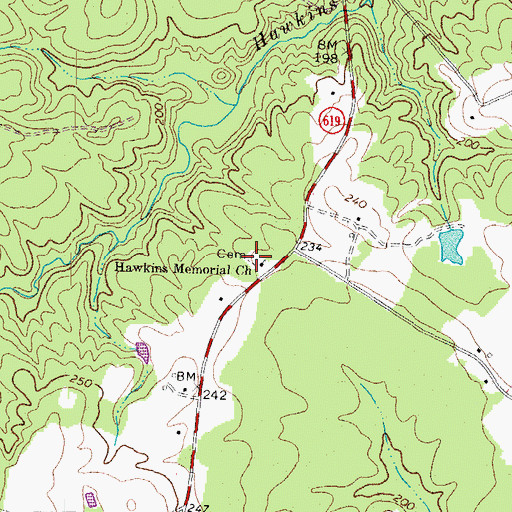 Topographic Map of Hawkins Memorial Cemetery, VA