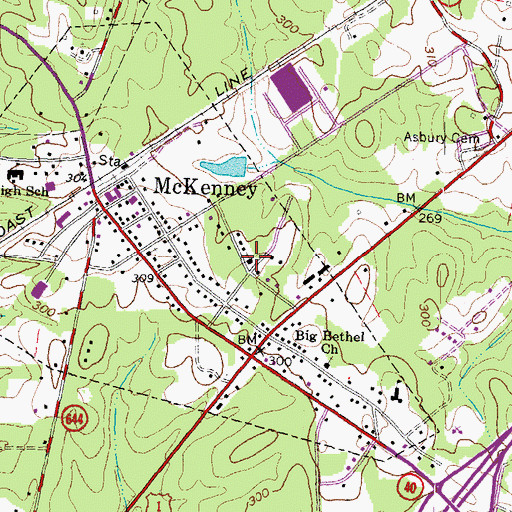 Topographic Map of McKenney Baptist Church, VA