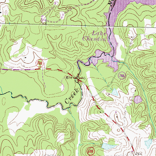 Topographic Map of Namozine Bridge, VA