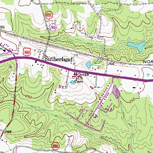 Topographic Map of Ocran Cemetery, VA
