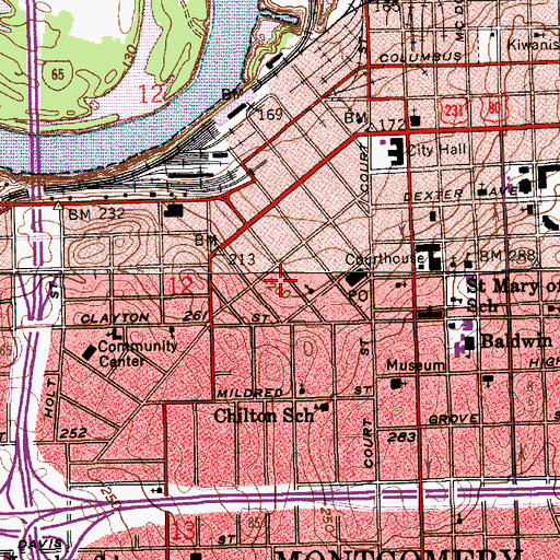 Topographic Map of Downtown Montgomery Post Office, AL