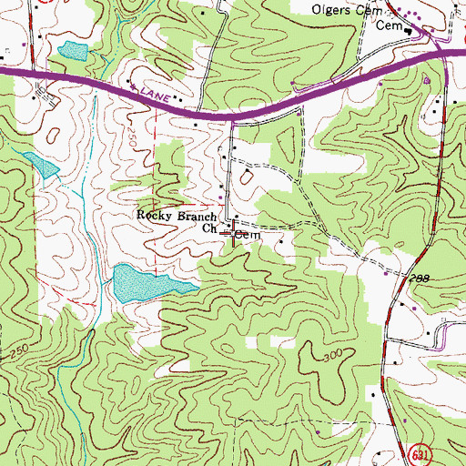 Topographic Map of Rocky Branch Cemetery, VA