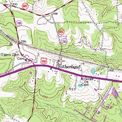 Topographic Map of Sutherland Post Office, VA