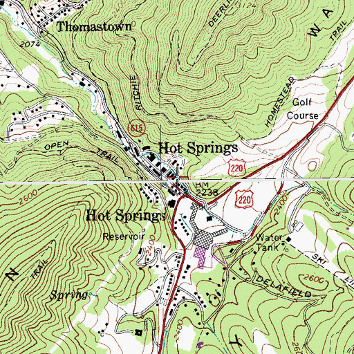 Topographic Map of Hot Springs Post Office, VA