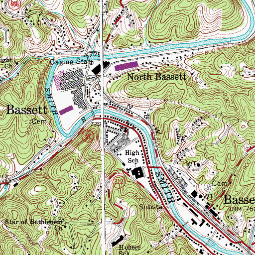 Topographic Map of Bassett Church of the Brethren, VA