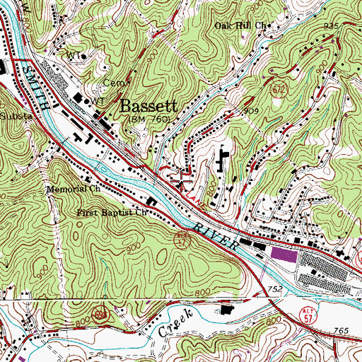 Topographic Map of Pocahontas Baptist Church, VA