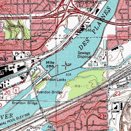 Topographic Map of Brandon Road Lock and Dam, IL