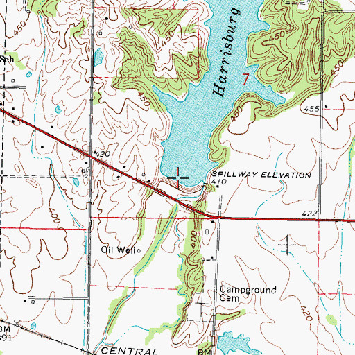 Topographic Map of Harrisburg Reservoir Dam, IL