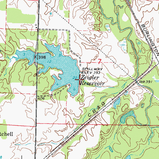 Topographic Map of Zeigler City Lake Dam, IL