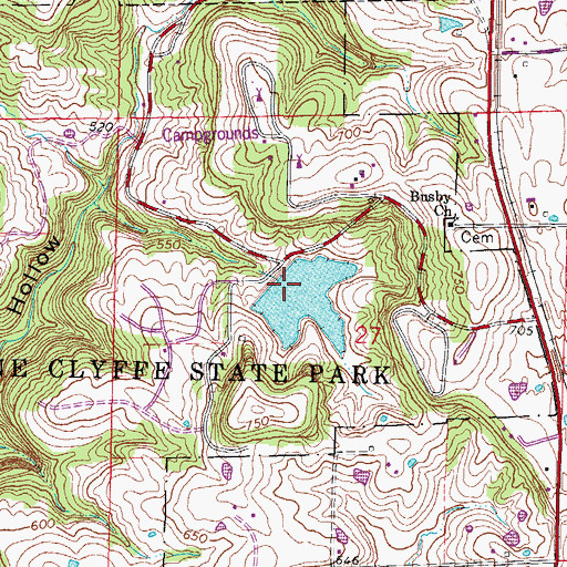 Topographic Map of Ferne Clyffe Dam, IL