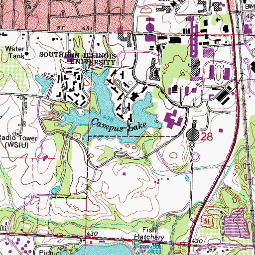 Topographic Map of Campus Lake Dam, IL