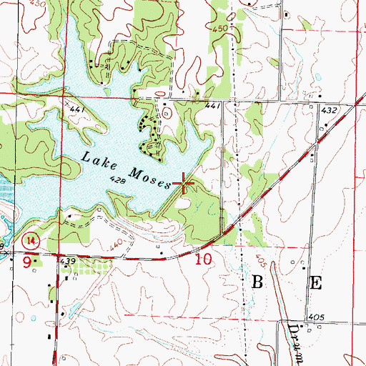 Topographic Map of Lake Moses Dam, IL