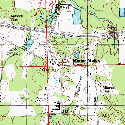 Topographic Map of Mount Meigs Post Office, AL