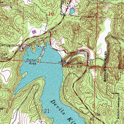 Topographic Map of Devils Kitchen Dam, IL