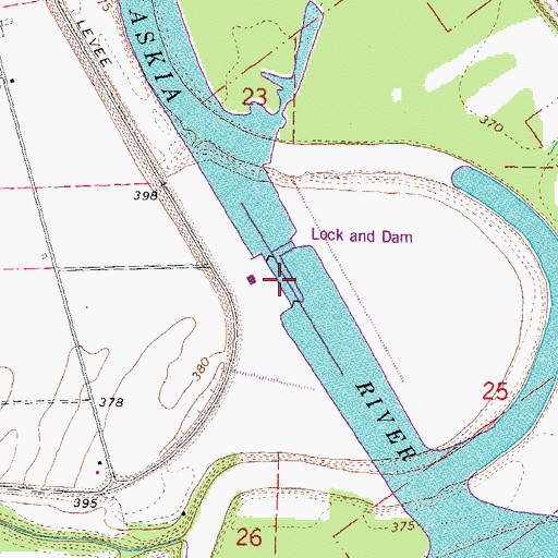 Topographic Map of Kaskaskia Lock and Dam, IL
