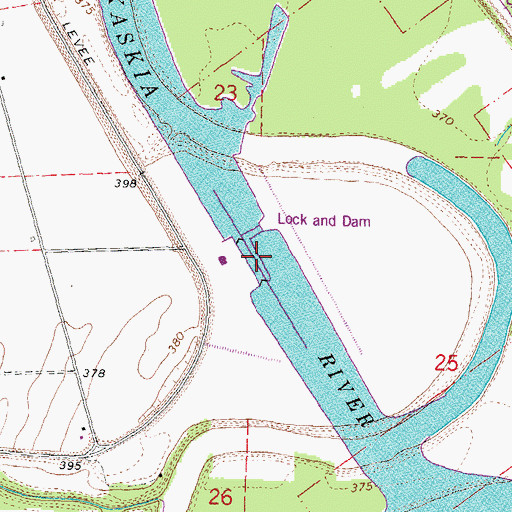 Topographic Map of Kaskaskia River Navigation Pool, IL
