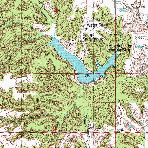 Topographic Map of Camp Saukenauk Lake Dam, IL