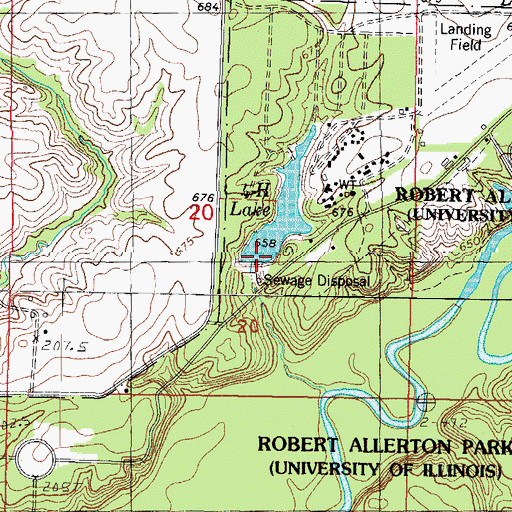 Topographic Map of Four H Memorial Lake Dam, IL