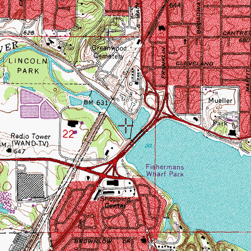 Topographic Map of Lake Decatur Dam, IL