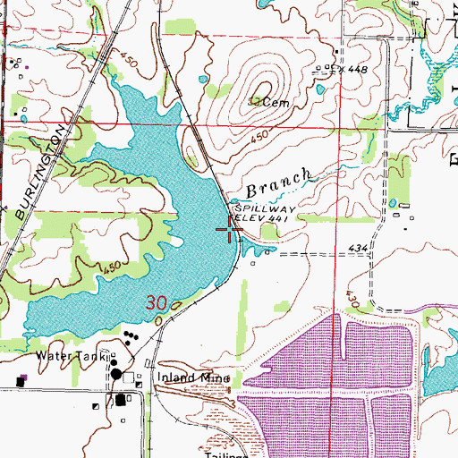 Topographic Map of Raw Water Reservoir Dam, IL