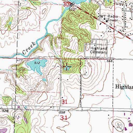 Topographic Map of Highland Sportsmans Club Lake, IL