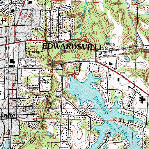 Topographic Map of Dunlap Lake Dam, IL