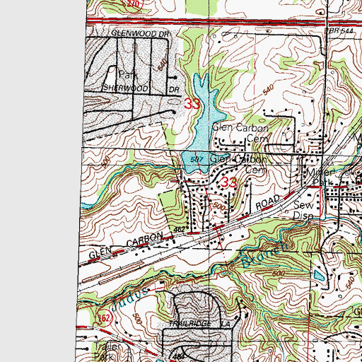 Topographic Map of Lake Hillcrest Dam, IL