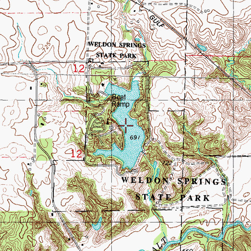 Topographic Map of Weldon Springs Lake, IL
