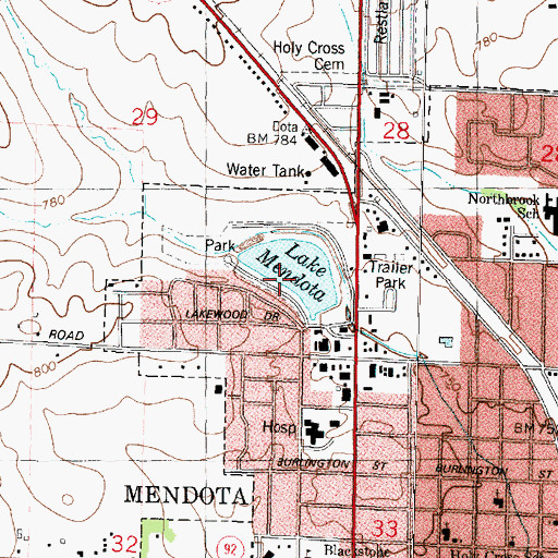 Topographic Map of Lake Mendota Dam, IL