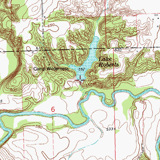 Topographic Map of Lake Roberts Dam, IL