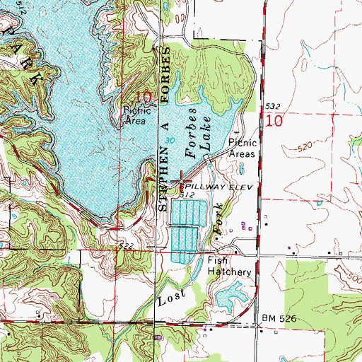 Topographic Map of Forbes Lake Dam, IL