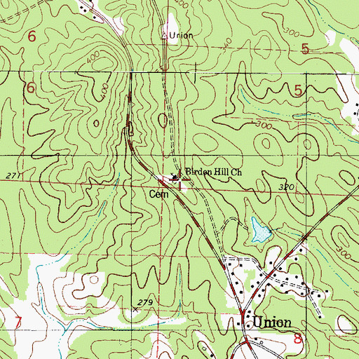 Topographic Map of Union Cemetery, AL