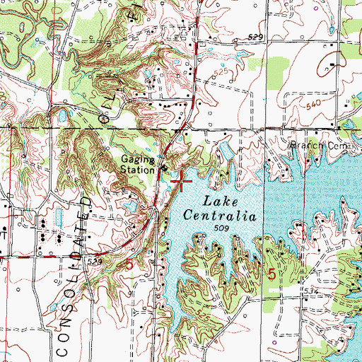Topographic Map of Lake Centralia Dam, IL