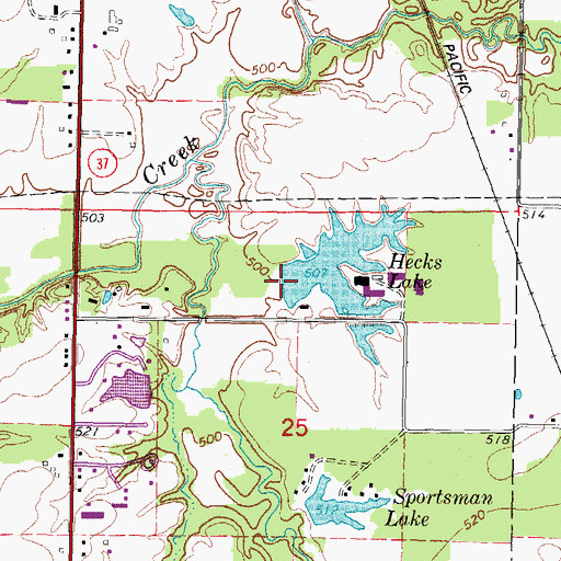 Topographic Map of Hecks Lake Dam, IL